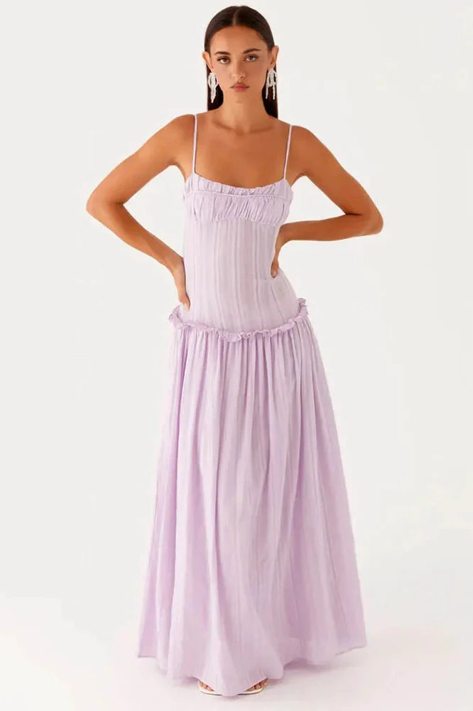 Spaghetti Strap Sleeveless Backless Pleated Maxi Dress