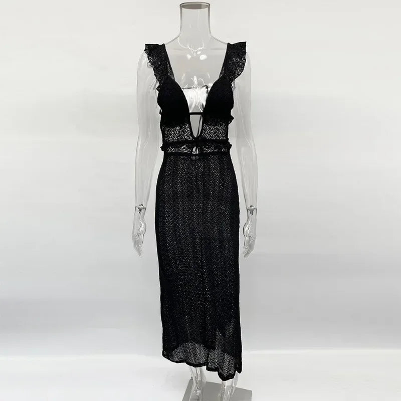 Hollow Out Patchwork Backless Sleeveless Maxi Dress