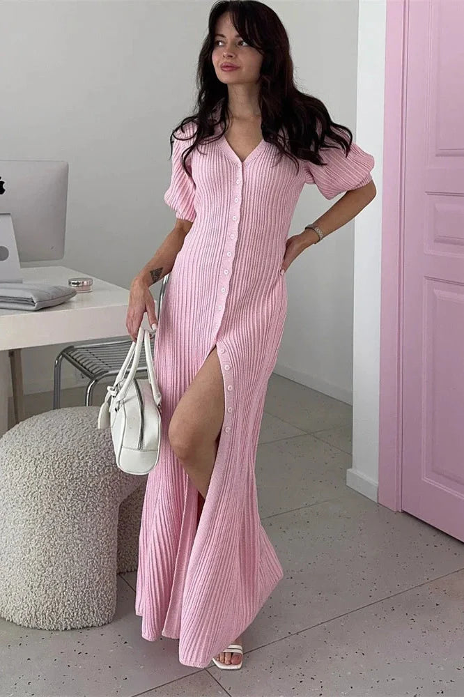 Elegant Short Sleeves Loose Maxi Dress