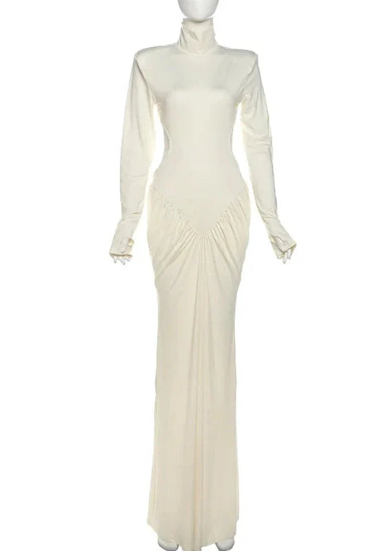 Elegant Backless Turtleneck Long Sleeve Maxi Dress