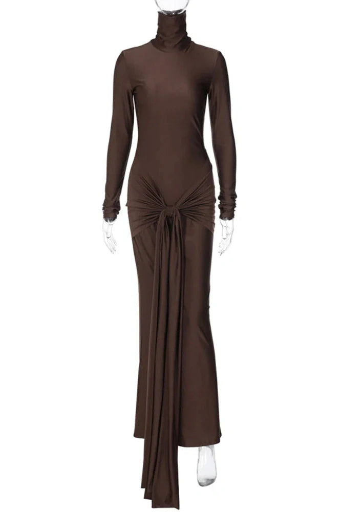 Elegant Turtleneck Long Sleeve Bodycon Maxi Dress