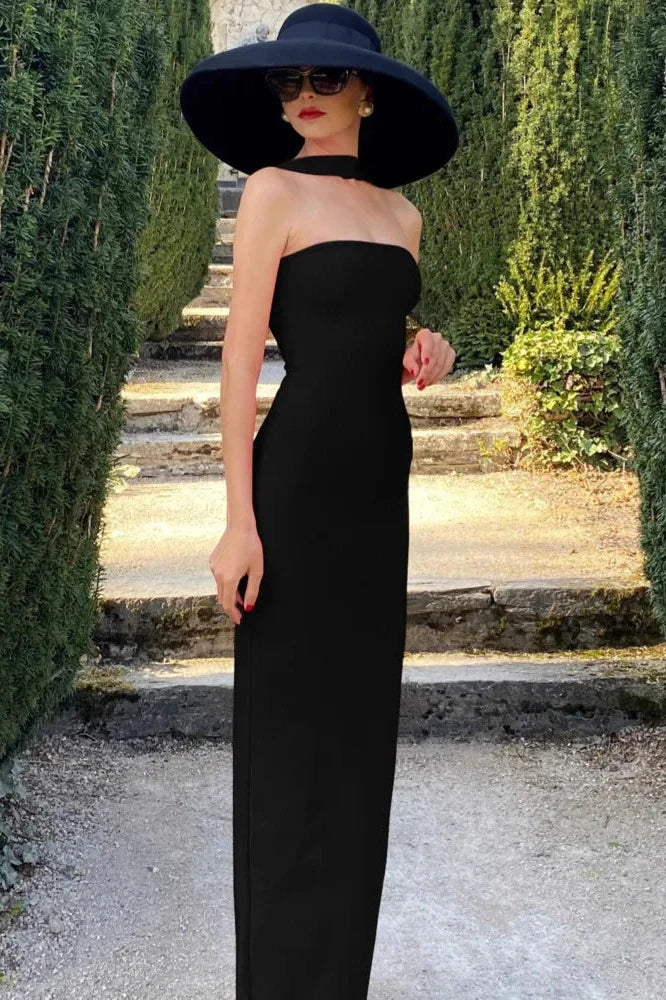 Off-Shoulder Strapless Sleeveless Backless Bodycon Maxi Dress