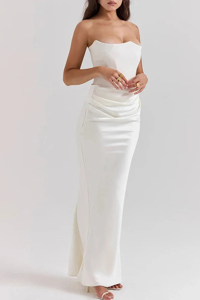 Hollow Out Off-Shoulder High Waist Pleated Maxi Dress