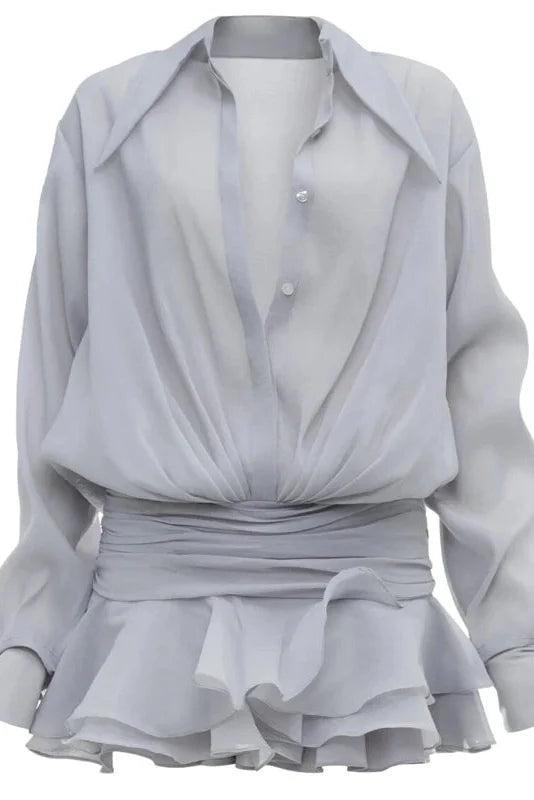 Elegant Loose Pleated See-Through Mini Dress