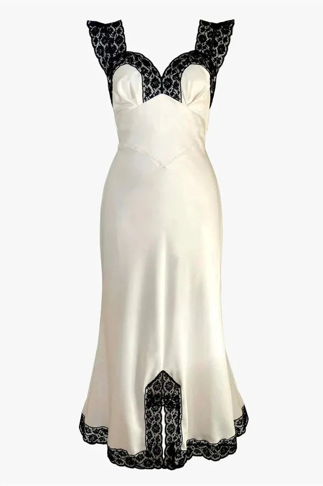Hollow Out V-Neck Patchwork Sleeveless Lace-Up Midi Dress