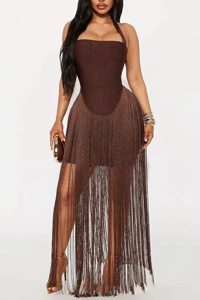 Hollow Out Sleeveless Backless Maxi Dress