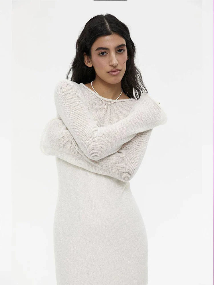 See Through Loose Long Sleeve Knitted Maxi Dress