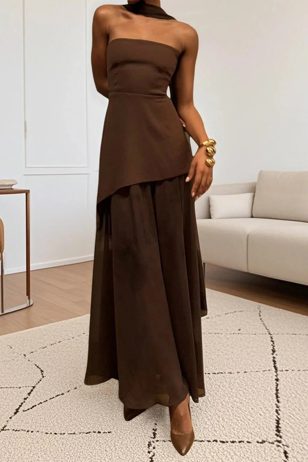 Off-Shoulder High Split Strapless Sleeveless Maxi Dress