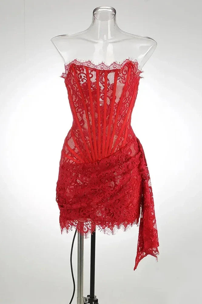 Lace See-Through Patchwork Bodycon Irregular Mini Dress