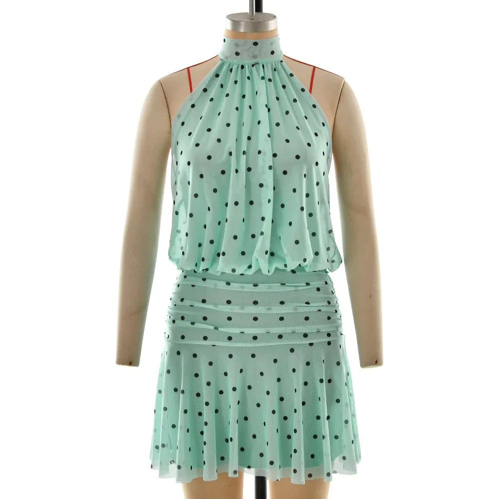 Polka Dot Lace-Up Patchwork Mini Dress