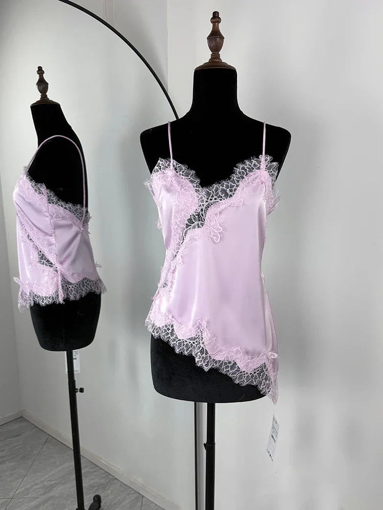 Lace Spaghetti Strap Slit Bodycon Mini Dress