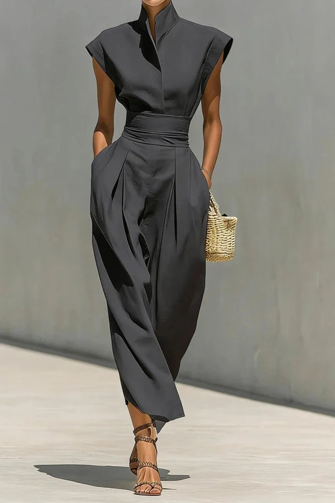 Elegant High Waist Slim Pleated Sleeveless Midi Dress