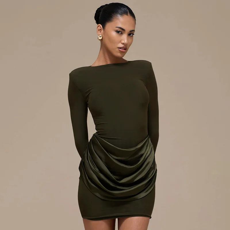 Elegant O Neck Long Sleeve Slim Mini Dress
