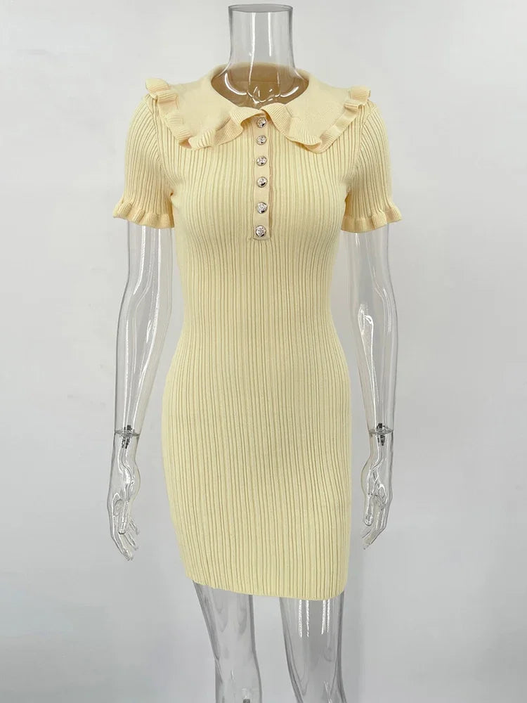 Knitted High Waist Short Sleeve Mini Dress