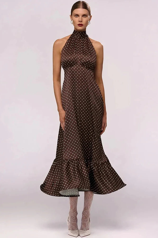 Polka Dot Sleeveless Backless High Waist Maxi Dress