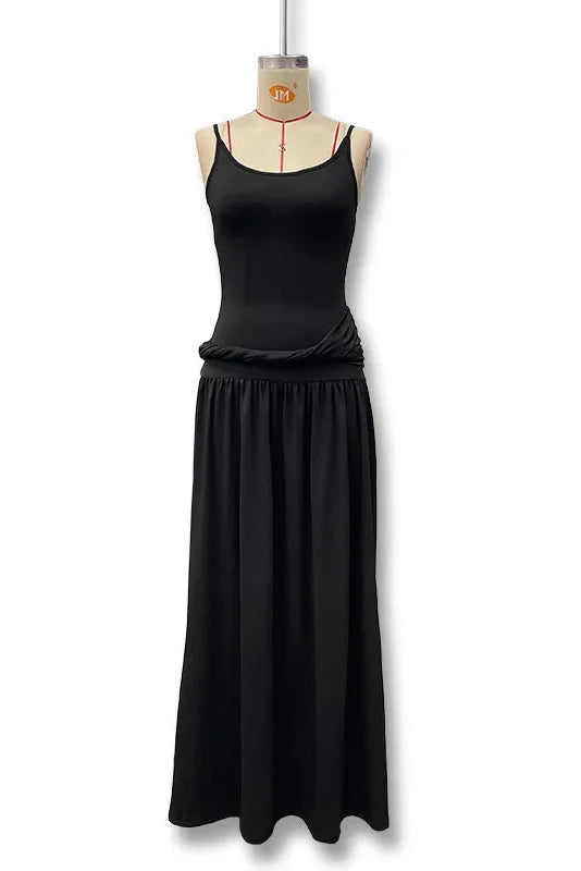 Elegant Slim Pleated High Waist Sleeveless Maxi Dress