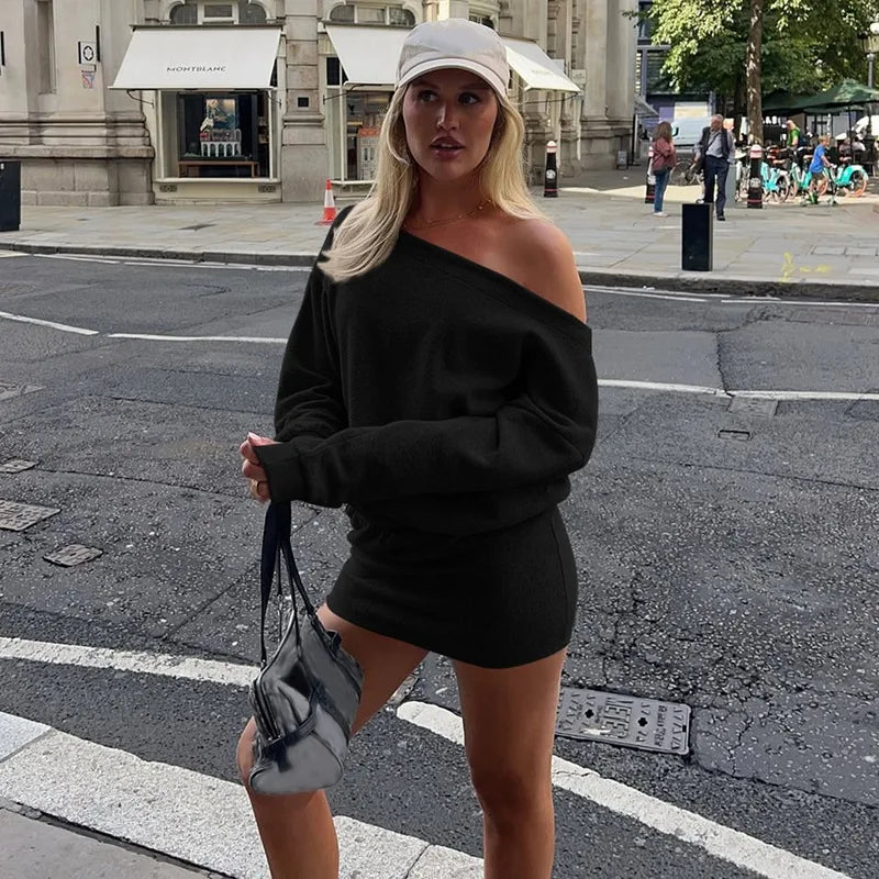 One Shoulder Long Sleeve Slim Mini Dress