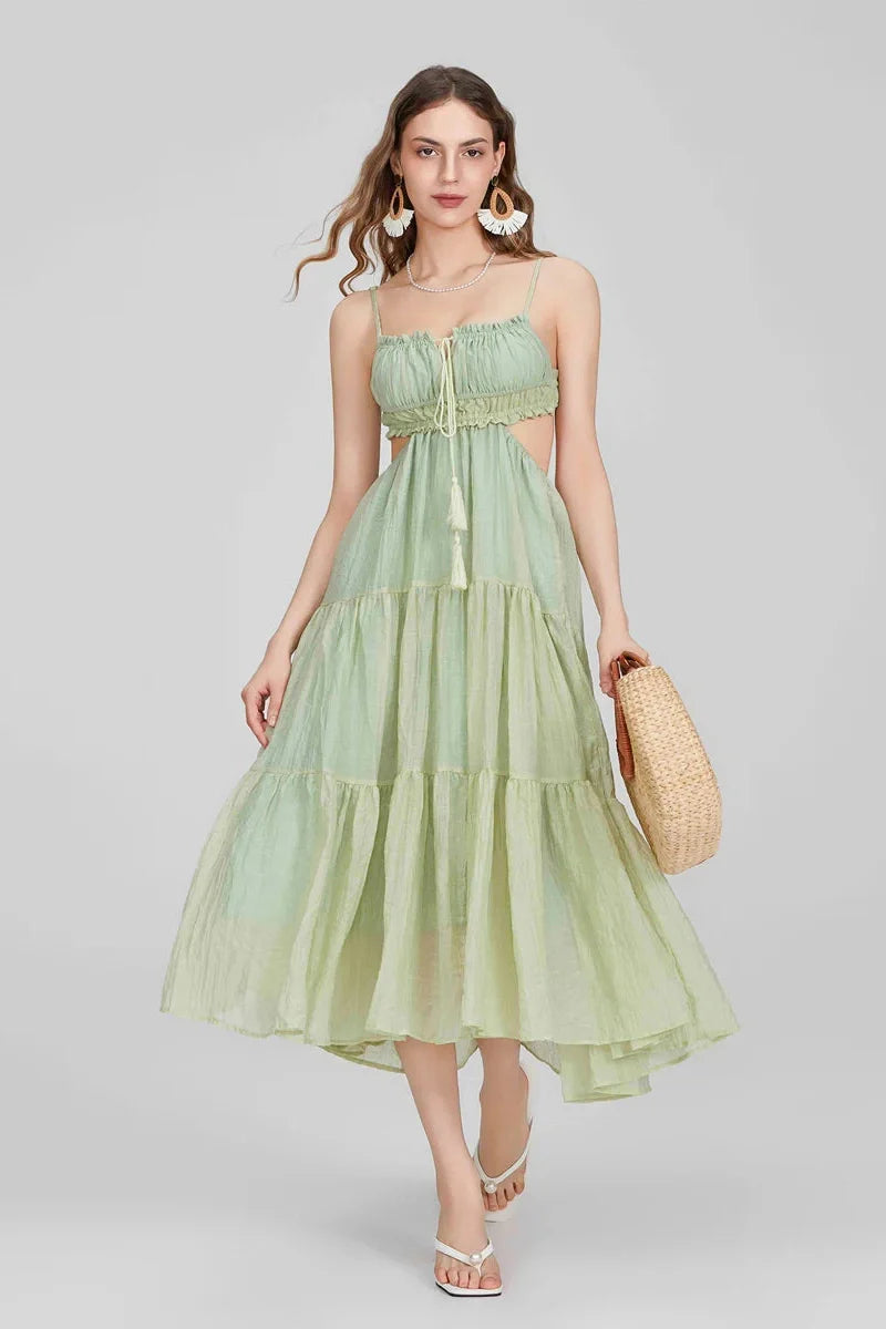 Elegant Sleeveless High Waist Midi Dress
