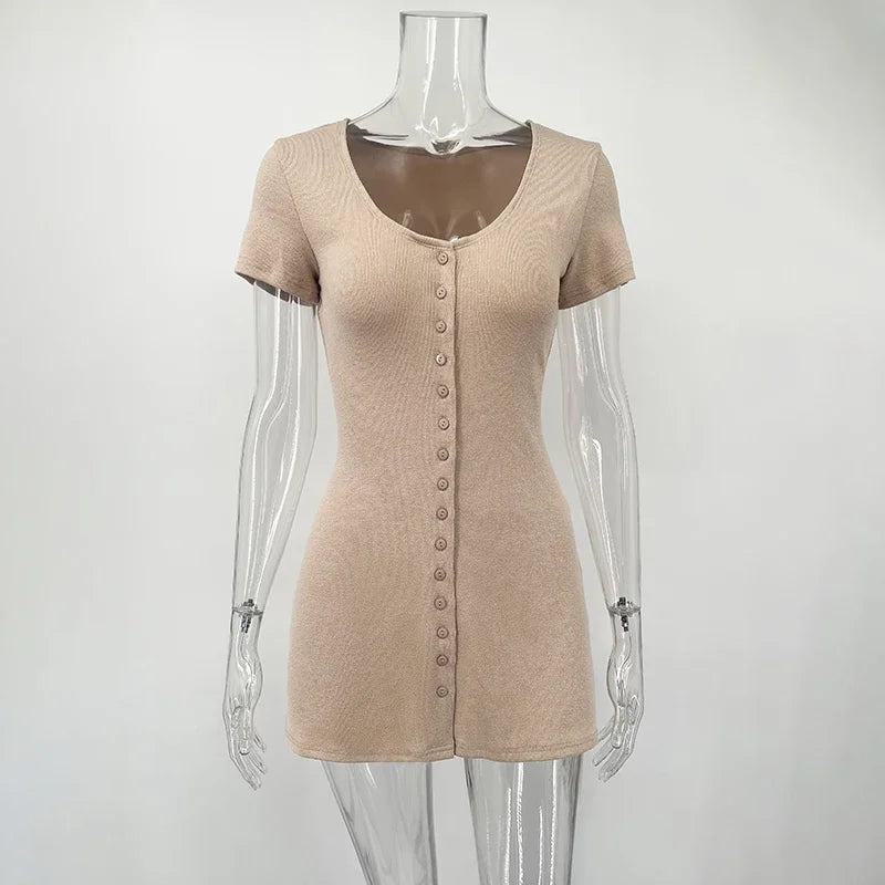 Knitted V Neck Short Sleeve Mini Dress