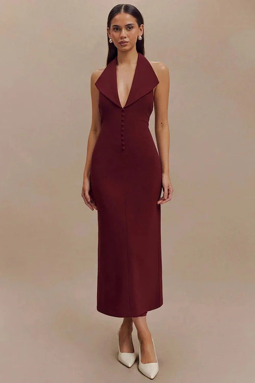 Deep V Neck Sleeveless Backless Bodycon Maxi Dress