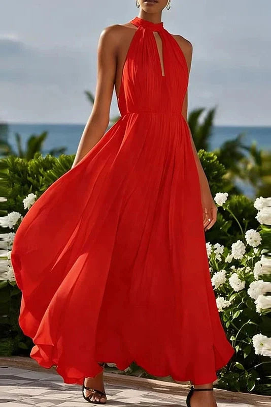Elegant Sleeveless Loose High Waist Pleated Maxi Dress
