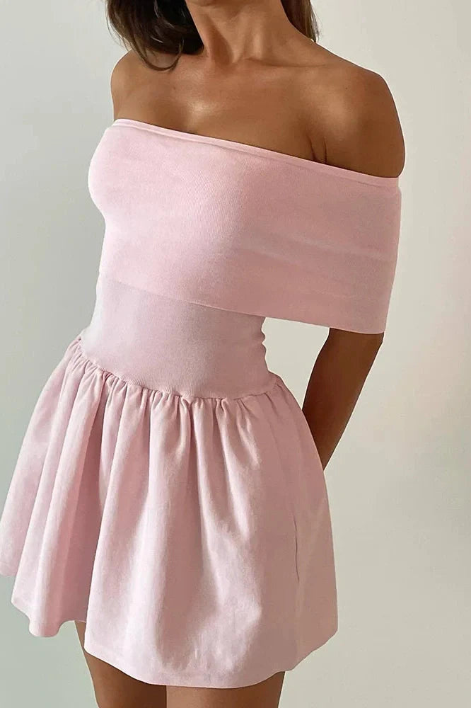 Off Shoulder Patchwork Slash Neck Mini Dress