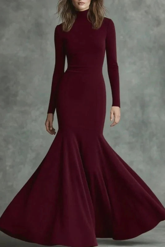 Elegant Slim High Waist Turtleneck Long Sleeve Maxi Dress