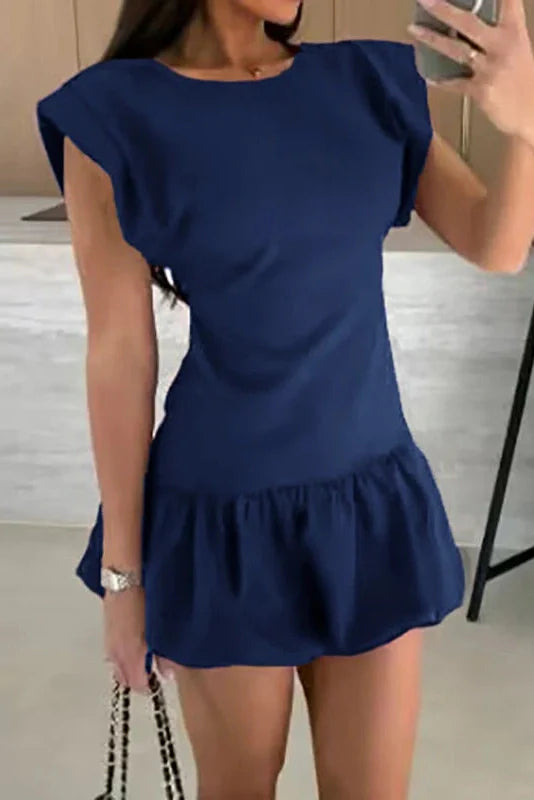 Hollow Out High Waist O-Neck Sleeveless Mini Dress