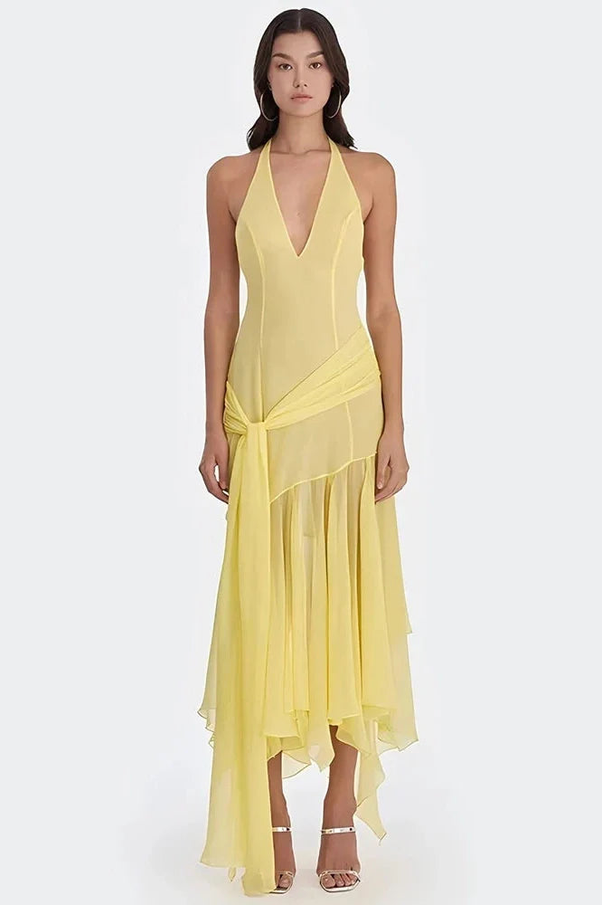 V Neck Off-Shoulder Sleeveless Backless Maxi Dress