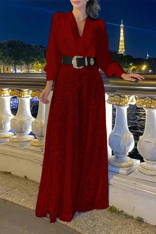 Elegant Loose V Neck Maxi Dress