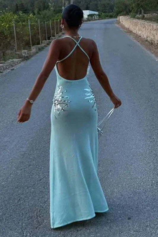 Elegant Deep V-Neck Backless Knitted Maxi Dress