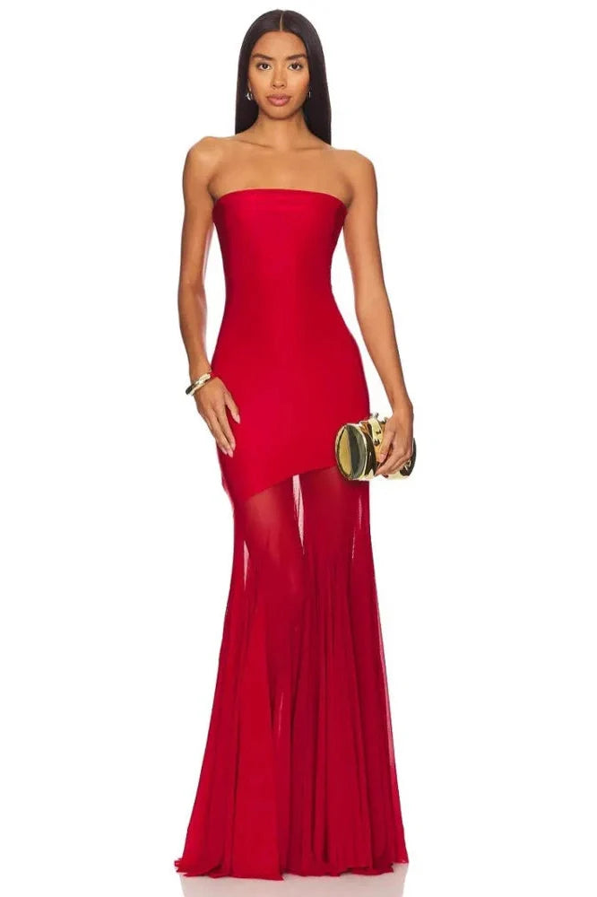 Off-Shoulder Strapless Sleeveless Backless Bodycon Maxi Dress