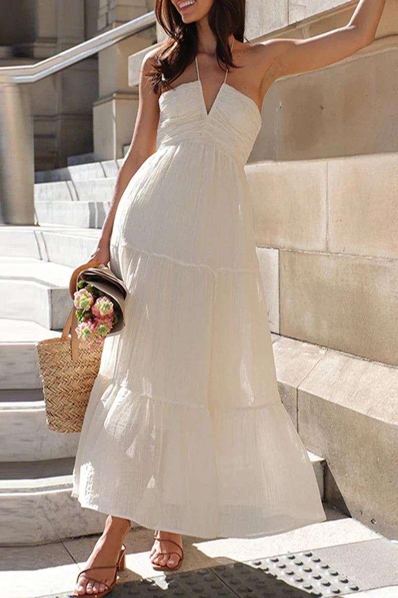 Elegant Sleeveless Tie-Up Maxi Dress