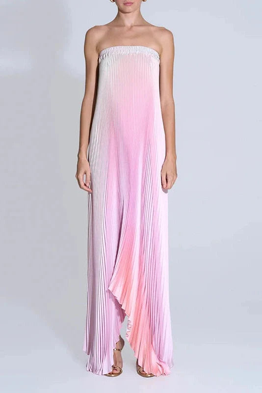 Elegant Strapless Off Shoulder Printed Maxi Dress