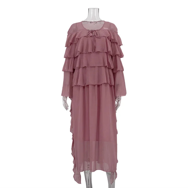 Elegant Lace Long Sleeve Loose Maxi Dress