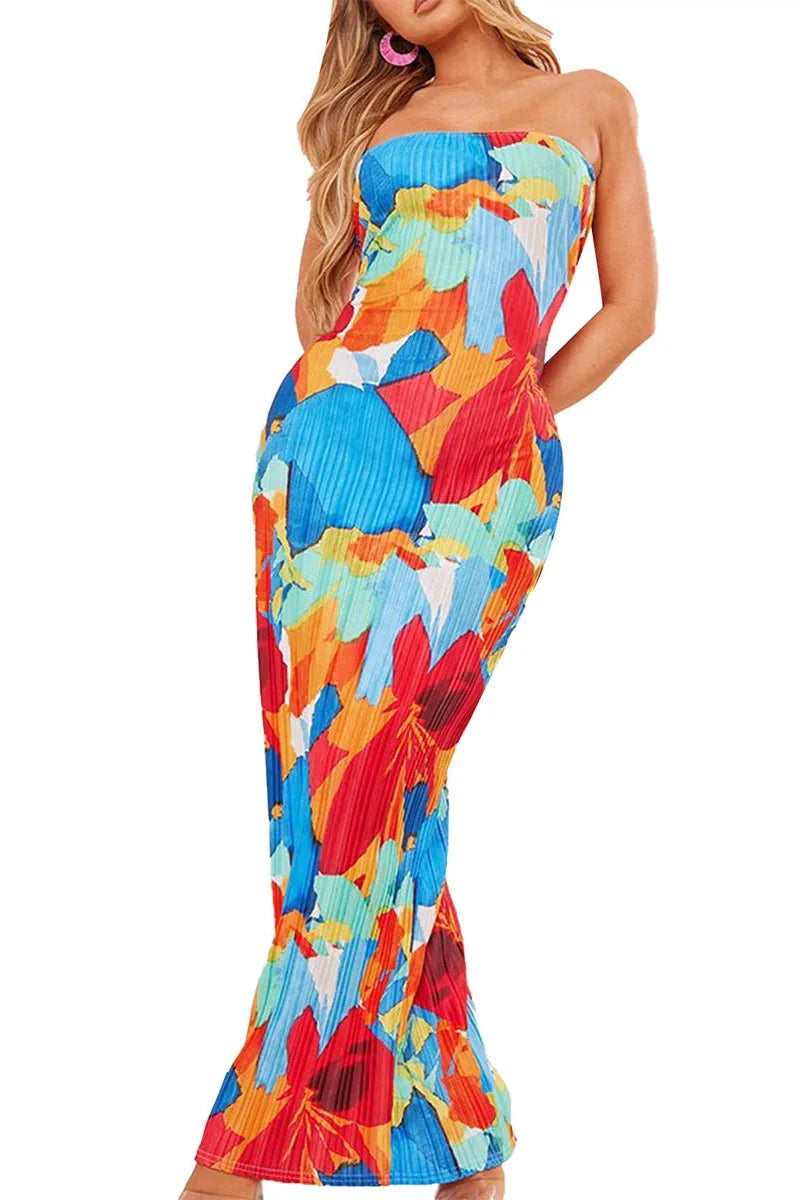 Sleeveless Off-Shoulder Strapless Maxi Dress