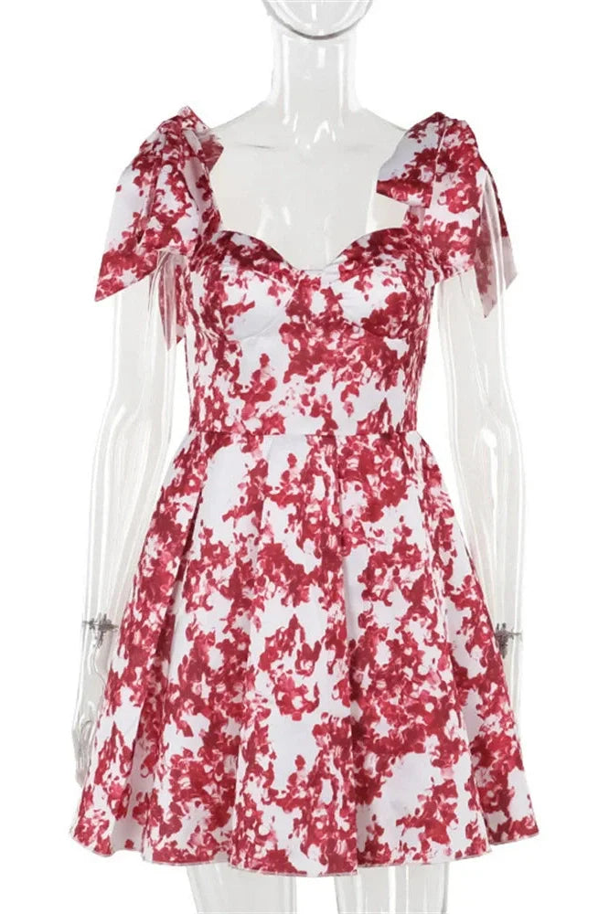 Printed High Waist Lace-Up Bodycon Mini Dress