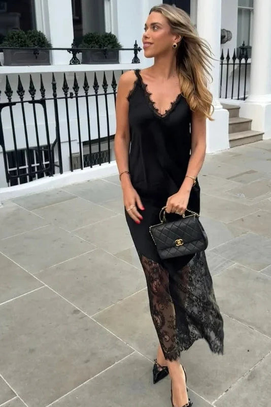 Hollow Lace Loose Backless V-Neck Sleeveless Maxi Dress