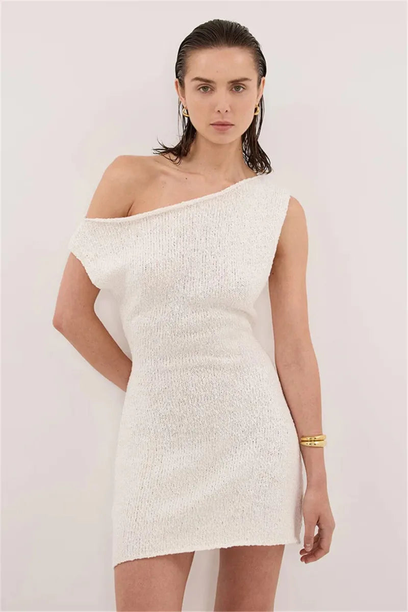 One Shoulder Knitted Slim Mini Dress
