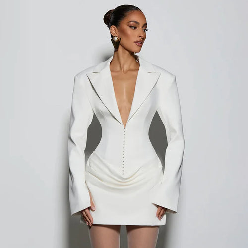 Deep V-Neck High Waist Patchwork Mini Dress