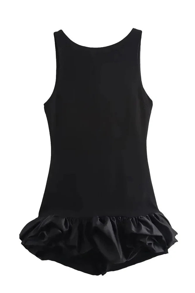Patchwork Sleeveless High Waist Backless Mini Dress