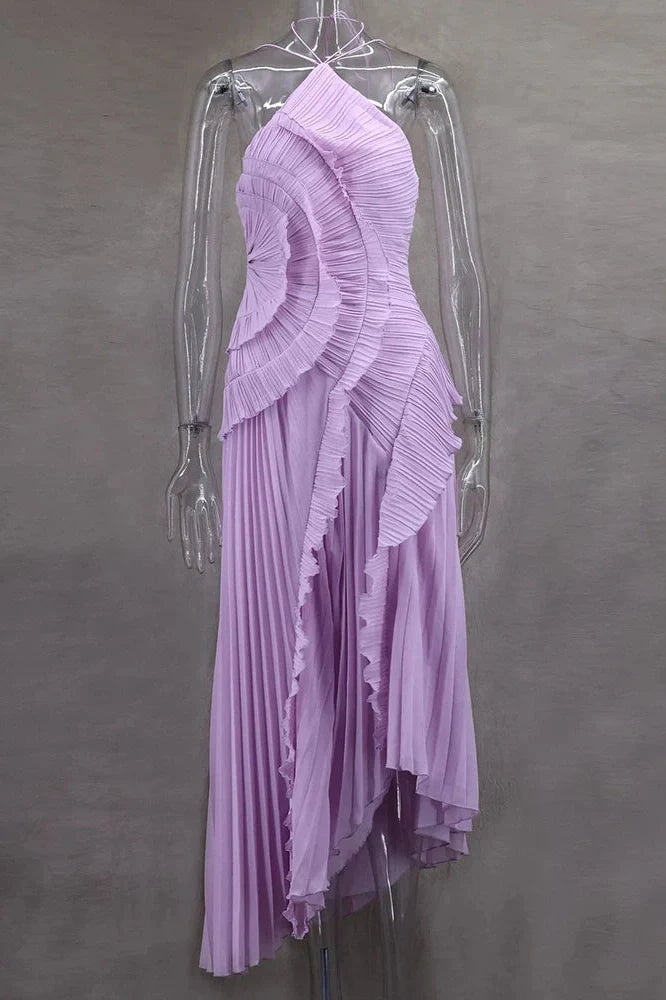Off-Shoulder Sleeveless Backless Pleated Maxi Dress