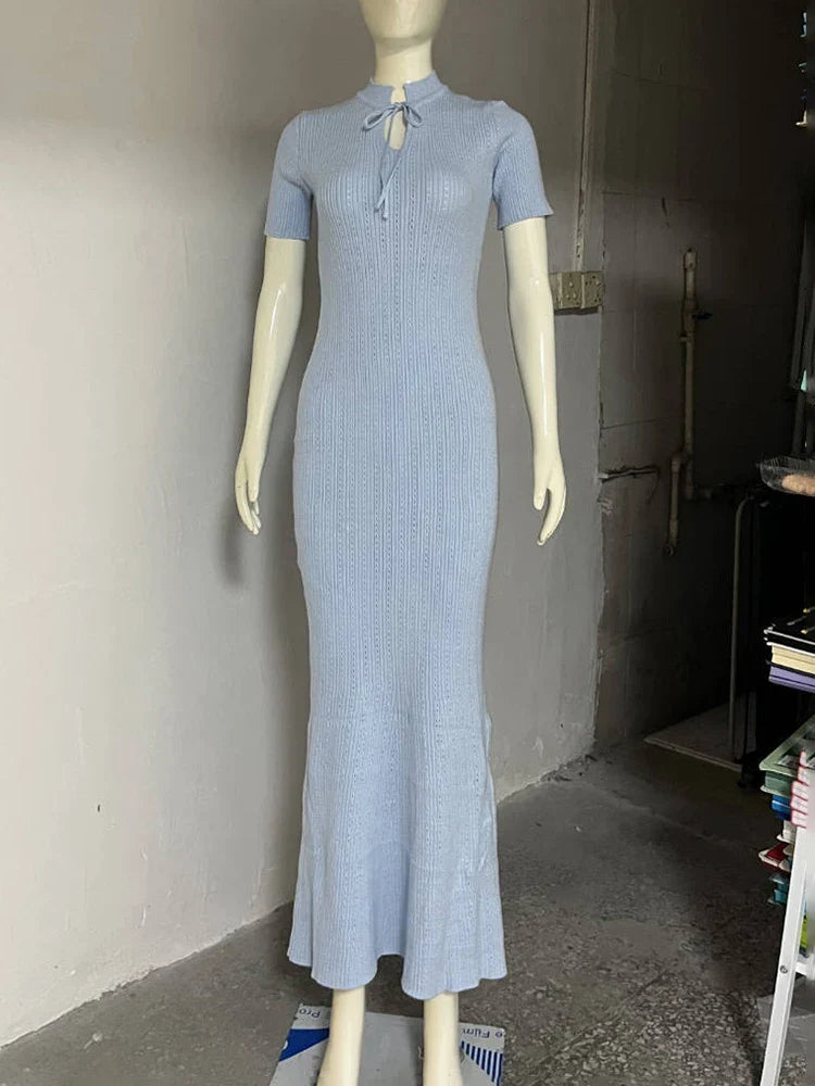 Knitted Short Sleeve Slim High Waist Maxi Dress