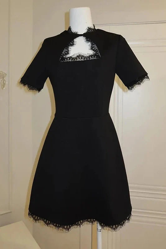 Lace Slim High Waist Short Sleeves Mini Dress