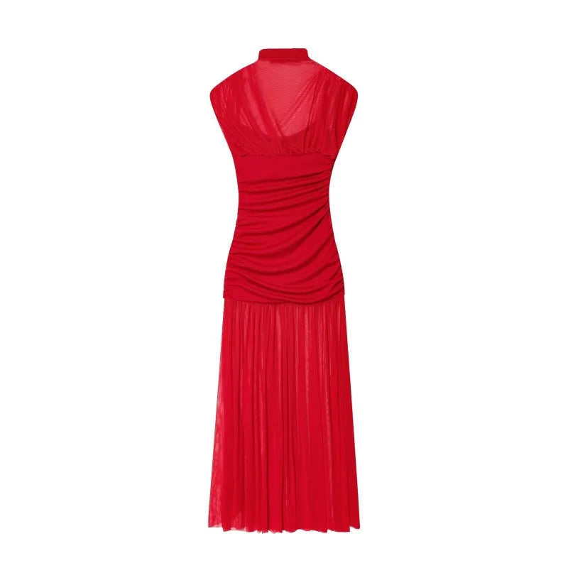 Elegant See Through Patchwork High Waist Maxi Dress