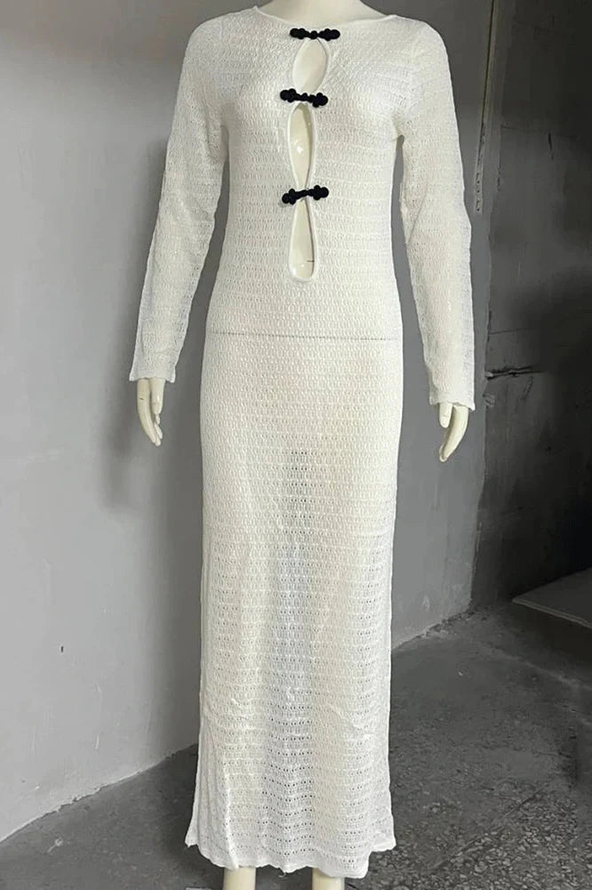 Hollow Out See Through Long Sleeve Maxi Dress