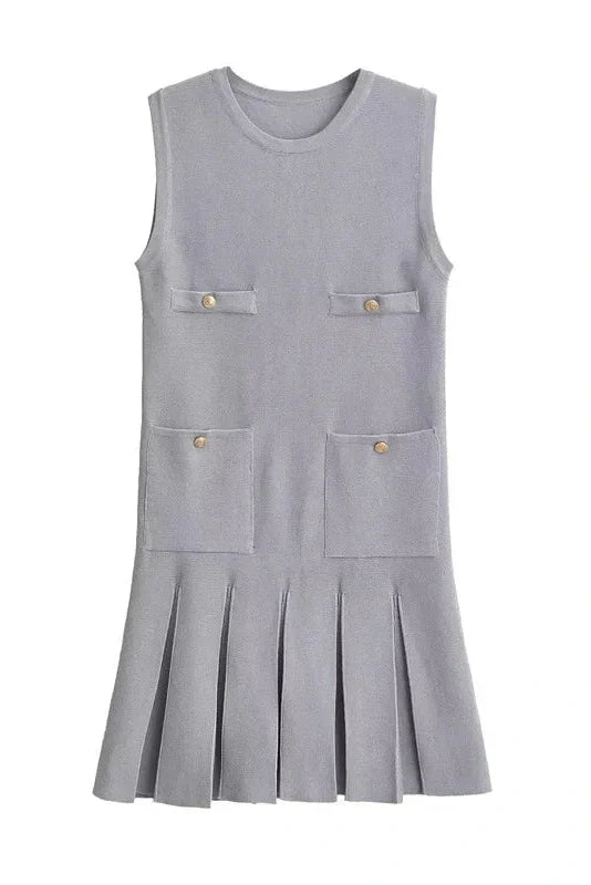 Elegant Knitted Sleeveless High Waisted Mini Dress