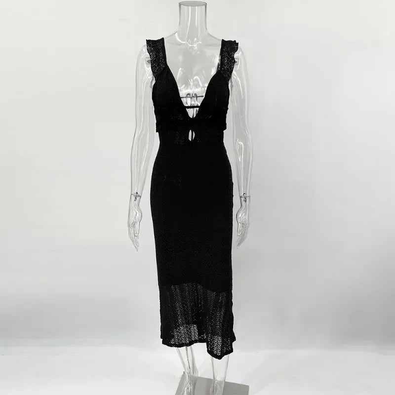 Hollow Out Patchwork Backless Sleeveless Maxi Dress