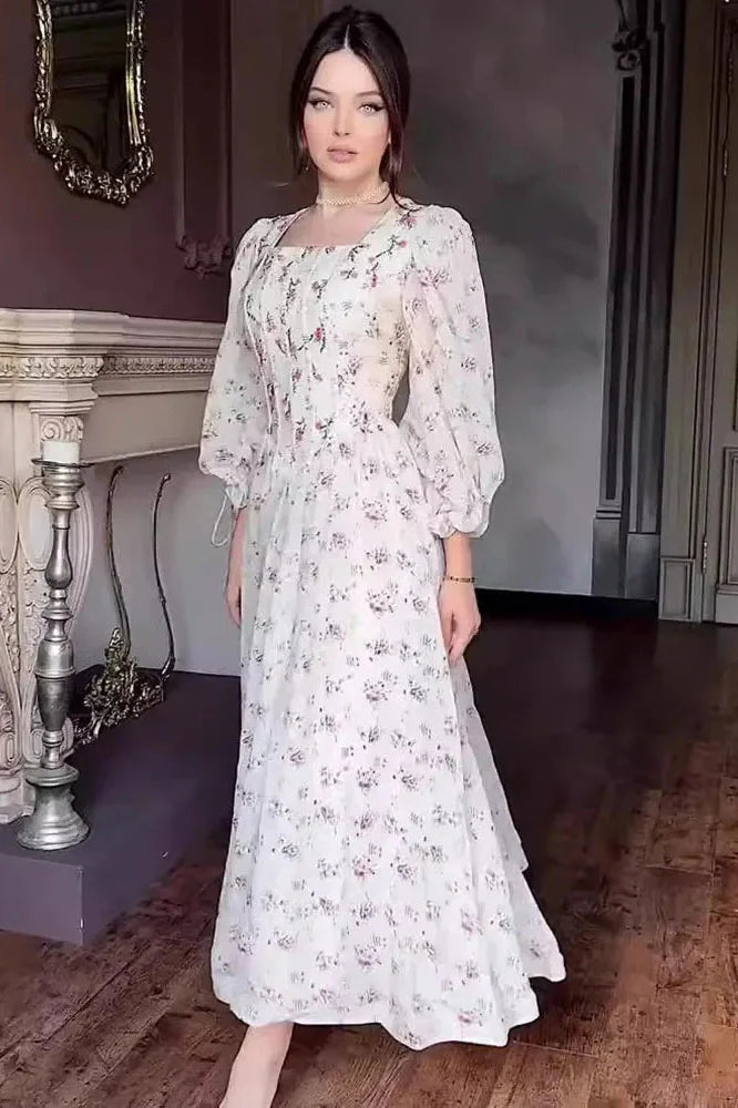 Printed Lace-Up Slim Patchwork Maxi Dress