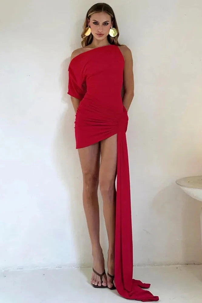 Oblique Shoulder Backless Irregular Sleeveless Mini Dress